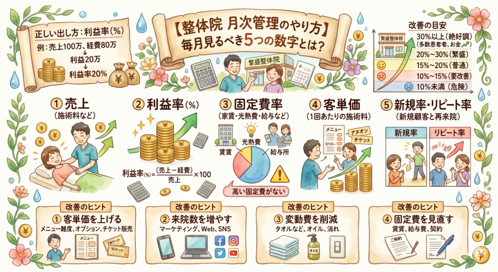 【整体院 月次管理のやり方】毎月見るべき5つの数字とは？
